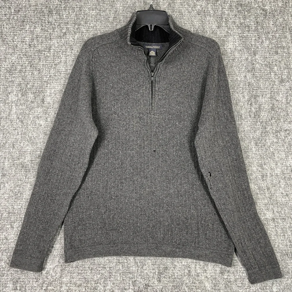 Vintage Banana Republic Lambswool Cashmere Sweater Mens L Gray Elbow Patch Y2K‎
